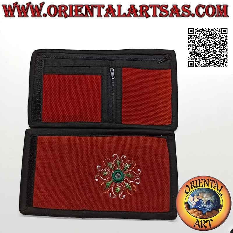 Nepalese wallet (4 pockets with 2 zips) "flower with central mirror" in 100% cotton (3)