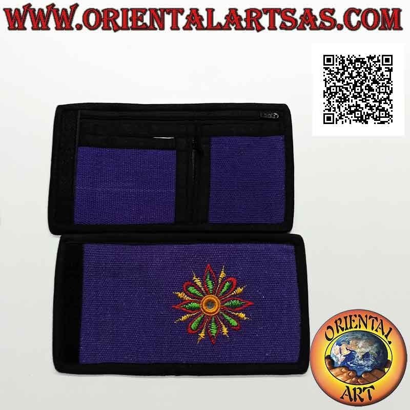 Portefeuille népalais (4 poches avec 2 zips) "fleur avec miroir central" en 100% coton (4)