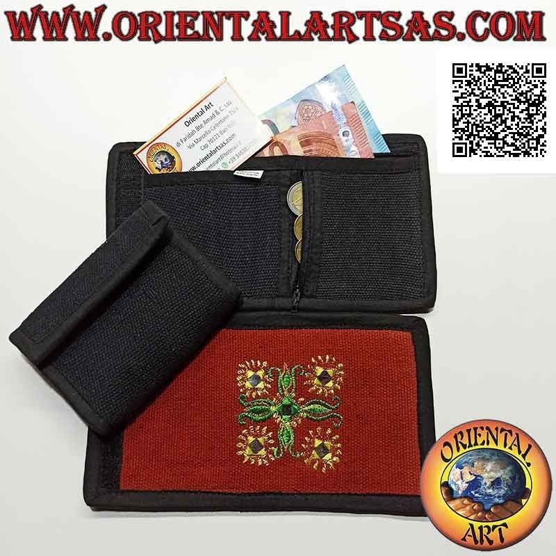 Nepalese wallet (4 pockets with 2 zips) "floral decoration with 5 mirrors" in 100% cotton (6)