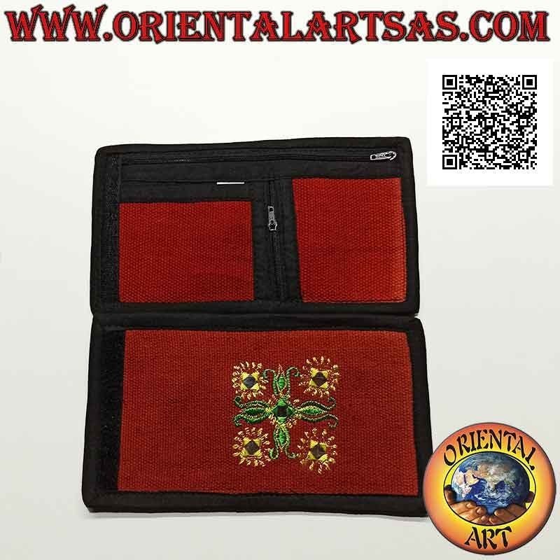 Nepalesisches Portemonnaie (4 Taschen mit 2 Reißverschlüssen) "Blumenschmuck mit 5 Spiegeln" in 100% Baumwolle (6)