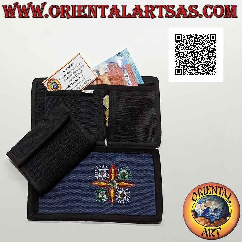 Nepalese wallet (4 pockets with 2 zips) "floral decoration with 5 mirrors" in 100% cotton (7)