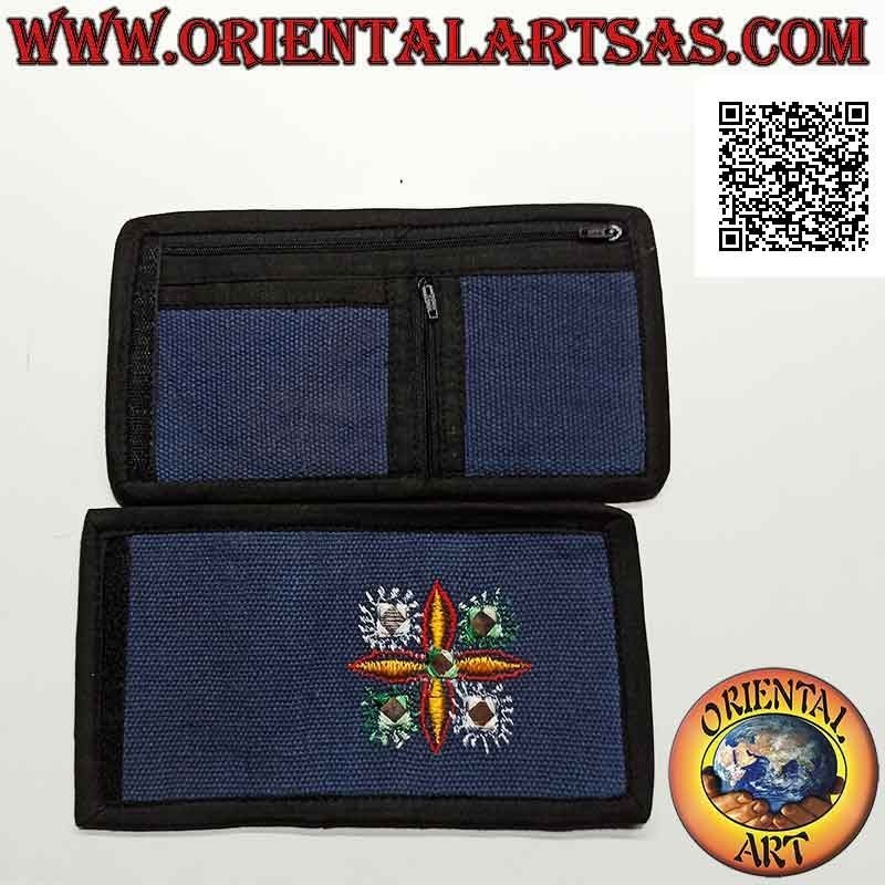 Nepalese wallet (4 pockets with 2 zips) "floral decoration with 5 mirrors" in 100% cotton (7)