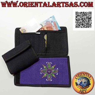 Portafogli nepalese (4 tasche con 2 zip) "fiore con specchietto centrale" in 100% cotone (5)