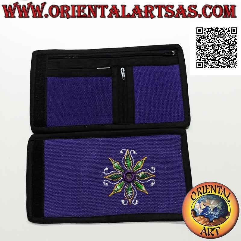 Portafogli nepalese (4 tasche con 2 zip) "fiore con specchietto centrale" in 100% cotone (5)