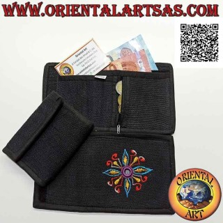Cartera nepalí (4 bolsillos con 2 cremalleras) "flor con espejo central" en 100% algodón (6)