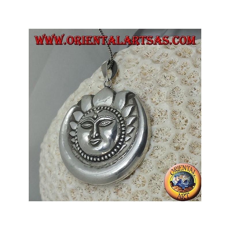pendentif en argent, lune de soleil plus grand népalais