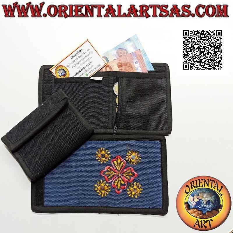 Portafogli nepalese (4 tasche con 2 zip) "decorazione floreale con 5 specchietti" in 100% cotone (8)