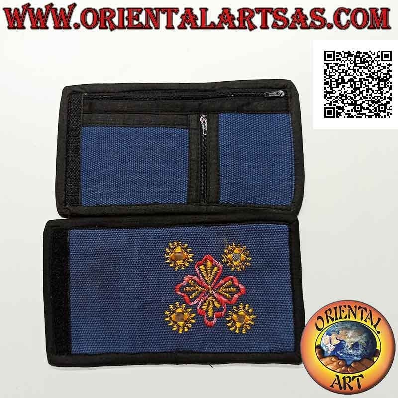 Portefeuille népalais (4 poches avec 2 zips) "décor floral avec 5 miroirs" en 100% coton (8)