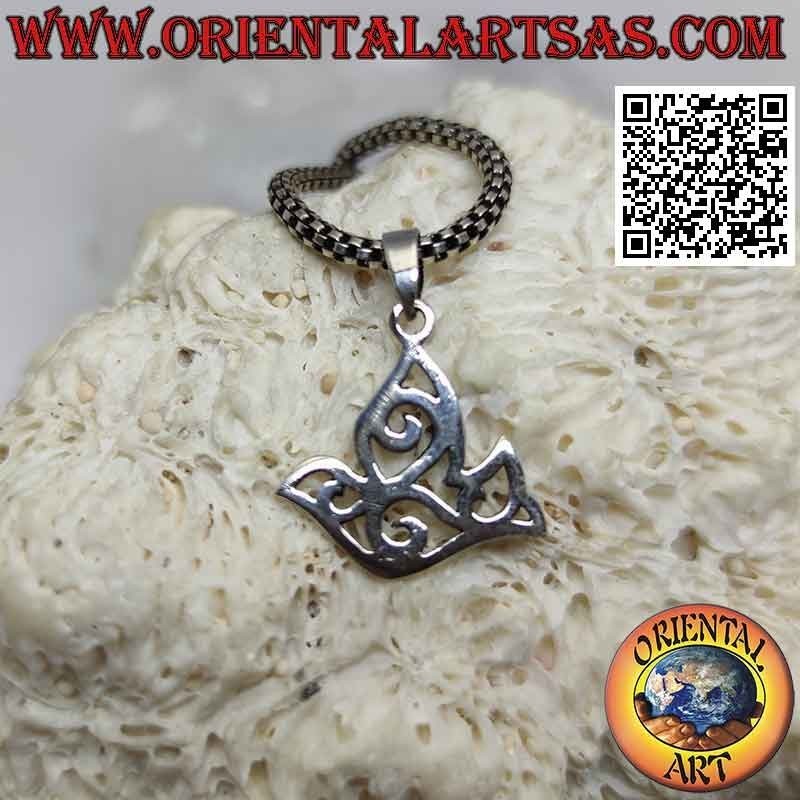 Silver pendant, the dove of peace in openwork profile