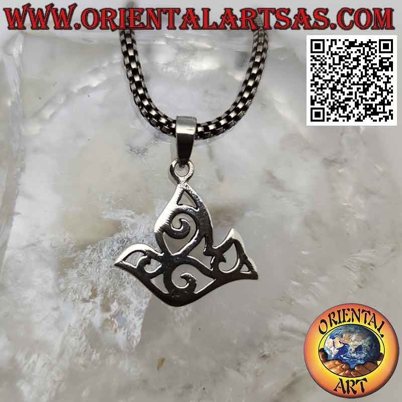 Silver pendant, the dove of peace in openwork profile