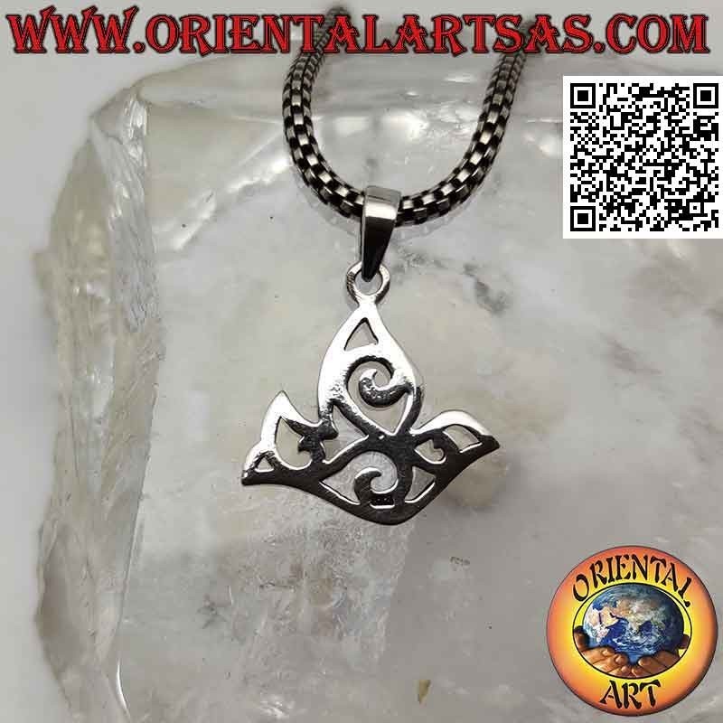Silver pendant, the dove of peace in openwork profile