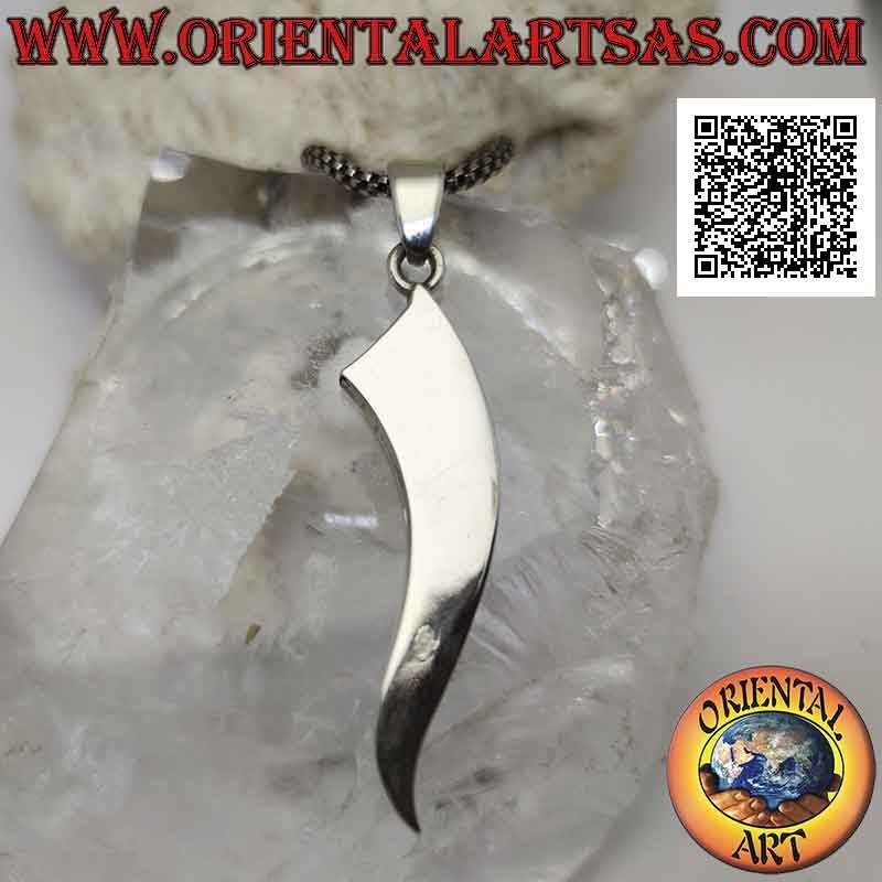 Flat and smooth silver "lucky charm" horn pendant with wire drops of multicolor mother-of-pearl