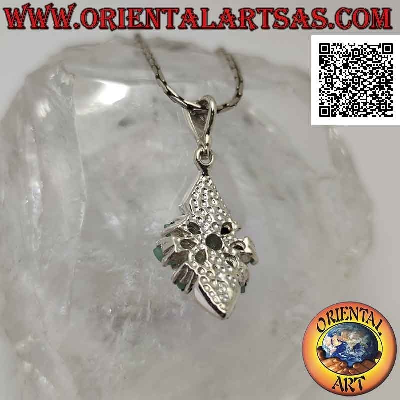 Ciondolo in argento con smeraldo tondo in una stella di smeraldi ovali naturali e due rombi di marcassite