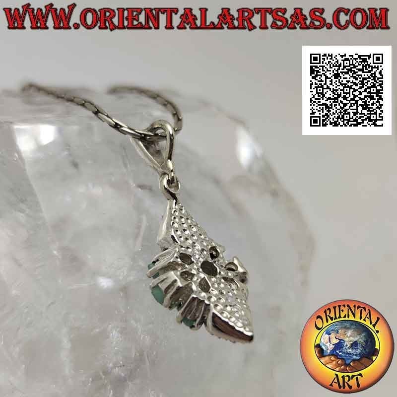 Ciondolo in argento con smeraldo tondo in una stella di smeraldi ovali naturali e due rombi di marcassite