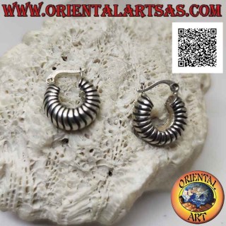 Wide Hoop Earrings Horizontal Lines 925 Silver 16mm, weight 8.8g.