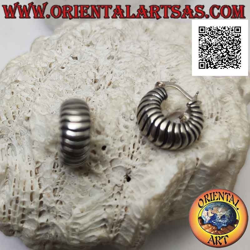 Orecchini Cerchio Largo Righe Orizzontali Argento 925 peso 8,8g. 16mm