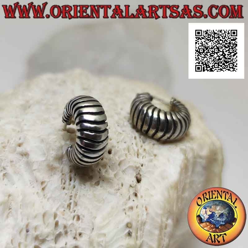 Wide Hoop Earrings Horizontal Lines 925 Silver 16mm, weight 8.8g.