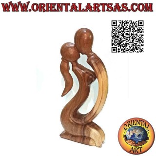 Classical abstract style "kiss" sculpture in suar wood, 40 cm (clear)