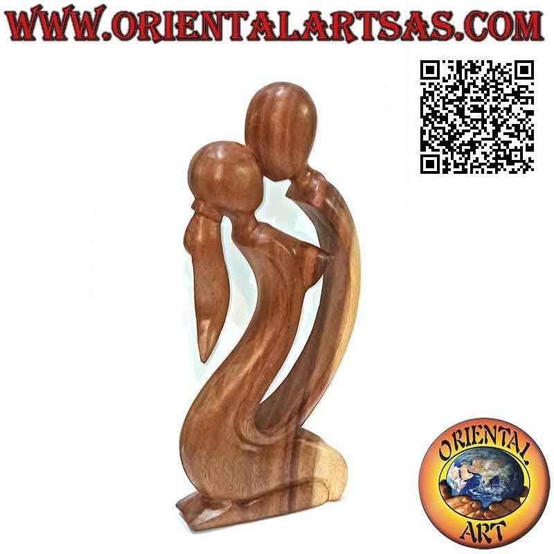 Scultura "bacio" classica in stile abstract in legno di suar, 40 cm (chiara)