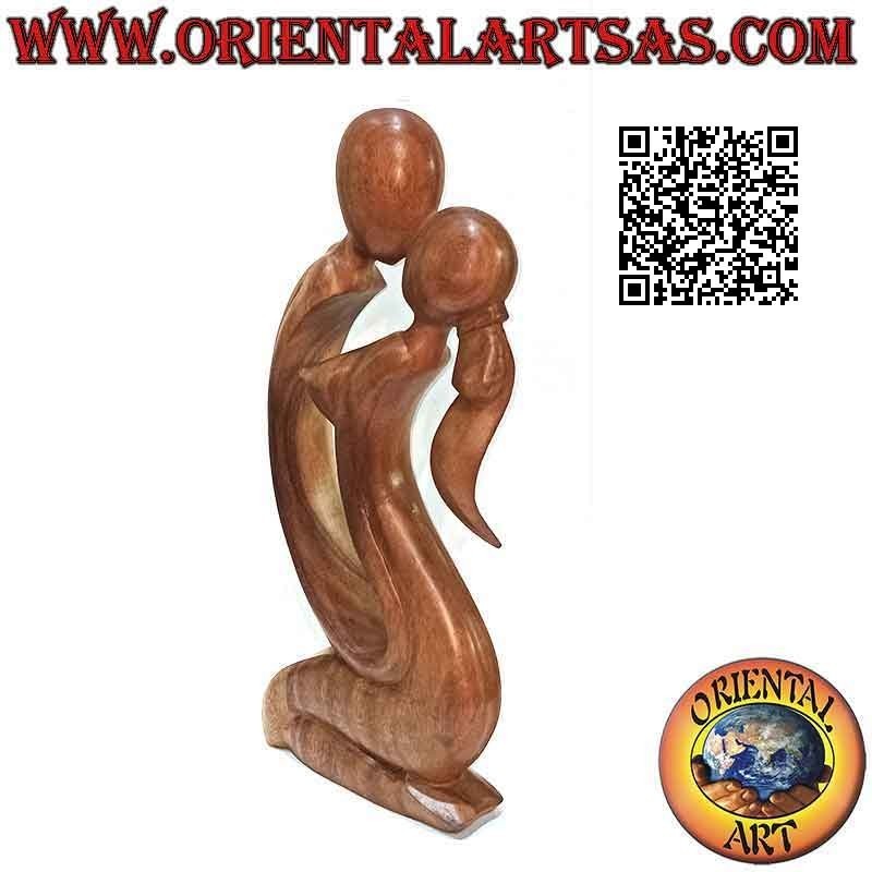 Scultura "bacio" classica in stile abstract in legno di suar, 40 cm (chiara)