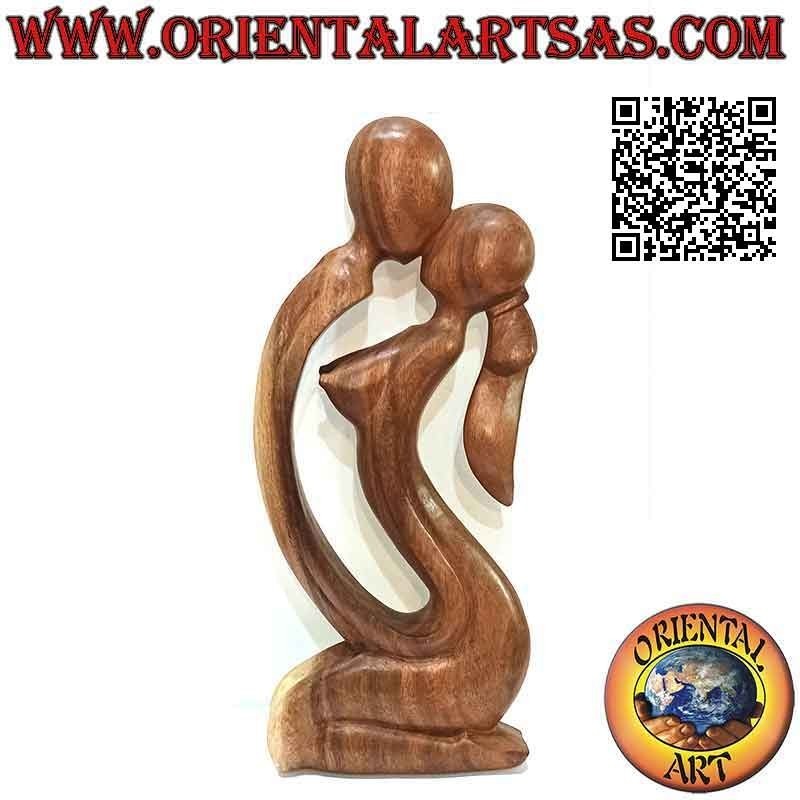 Scultura "bacio" classica in stile abstract in legno di suar, 40 cm (chiara)