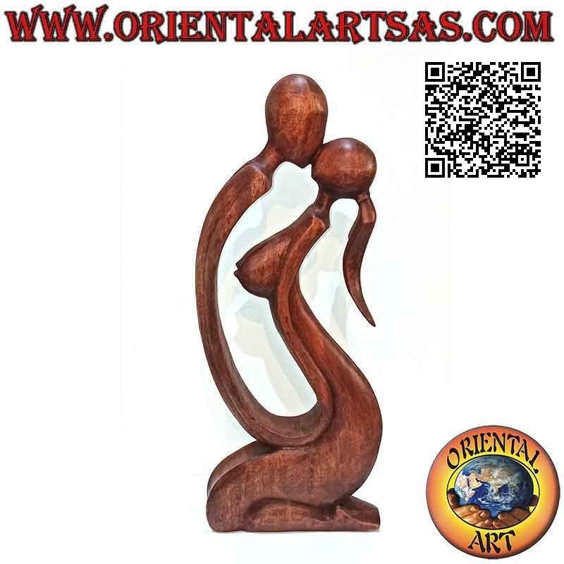 Sculpture classique "baiser" de style abstrait en bois de suar, 50 cm (foncé)