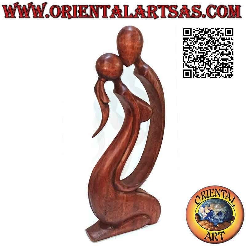 Scultura "bacio" classica in stile abstract in legno di suar, 50 cm (scura)