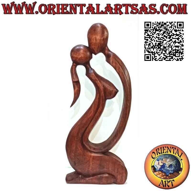 Sculpture classique "baiser" de style abstrait en bois de suar, 50 cm (foncé)