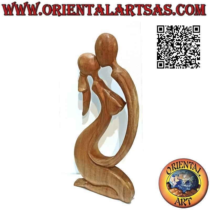 Classic abstract style "kiss" sculpture in suar wood, 50 cm (clear)