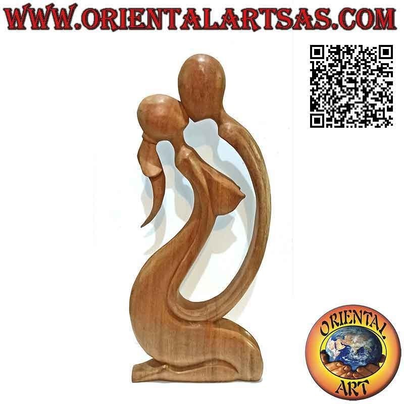 Escultura clásica de estilo abstracto "beso" en madera de suar, 50 cm (transparente)