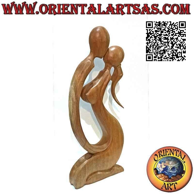 Scultura "bacio" classica in stile abstract in legno di suar, 50 cm (chiara)