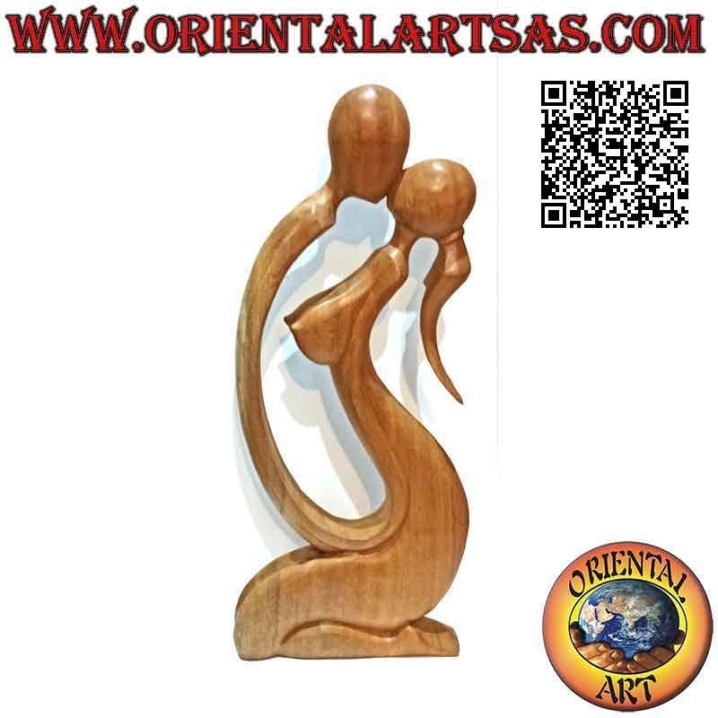 Classic abstract style "kiss" sculpture in suar wood, 50 cm (clear)