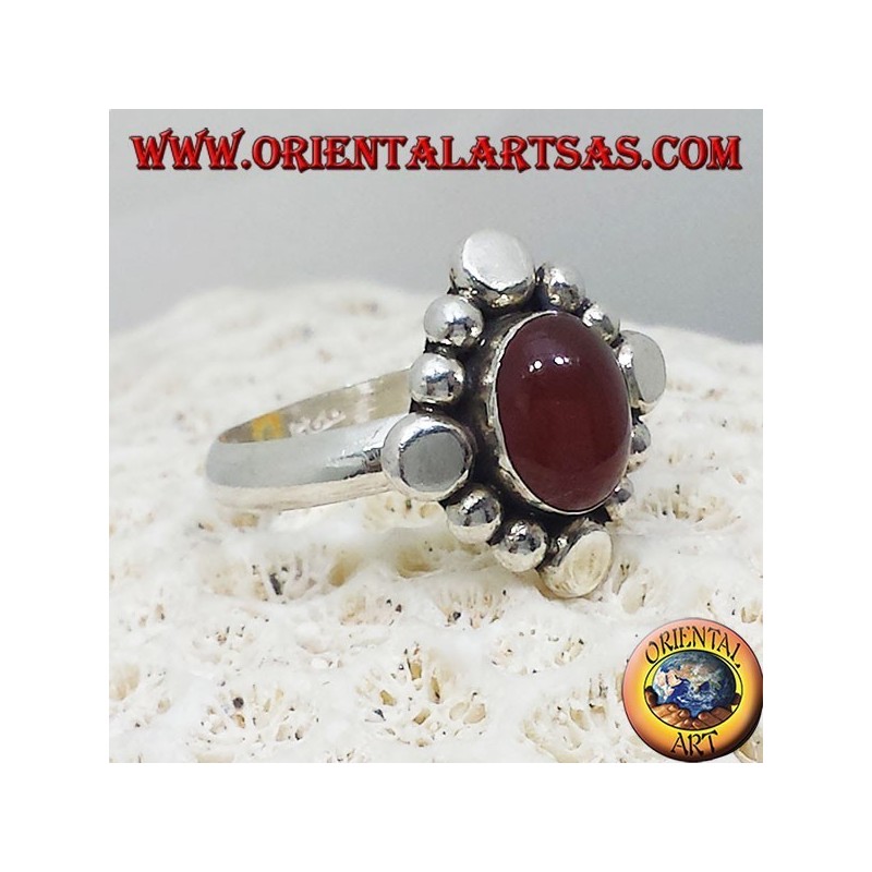 Bague en argent avec cornaline cabochon ovale