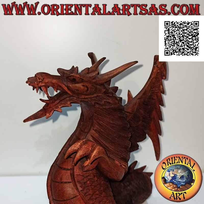 Hand-carved walking winged dragon sculpture in suar wood measuring 22 cm