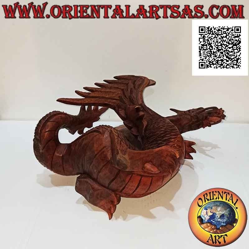 Handgeschnitzte Skulptur eines wandelnden geflügelten Drachen aus Suarholz, 22 cm
