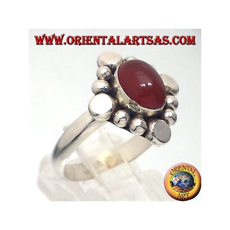 Silver ring with carnelian oval cabochon