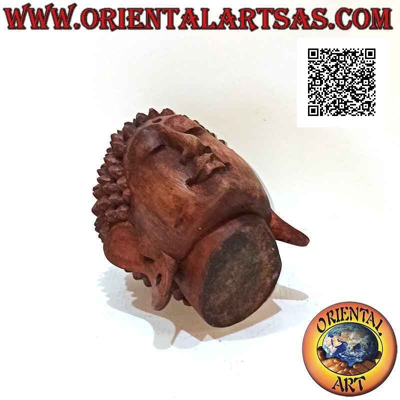Tête de Bouddha en trois dimensions sculptée dans un seul bloc de bois de suar de 16 cm