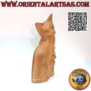 25 cm balsa wood cat and puppy sculpture