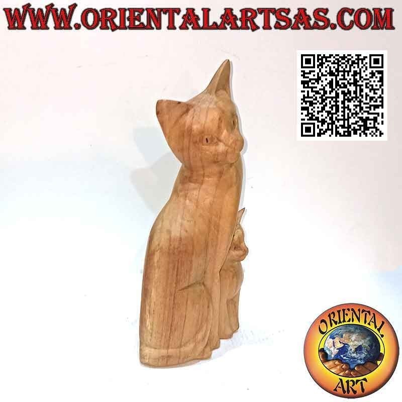25 cm balsa wood cat and puppy sculpture