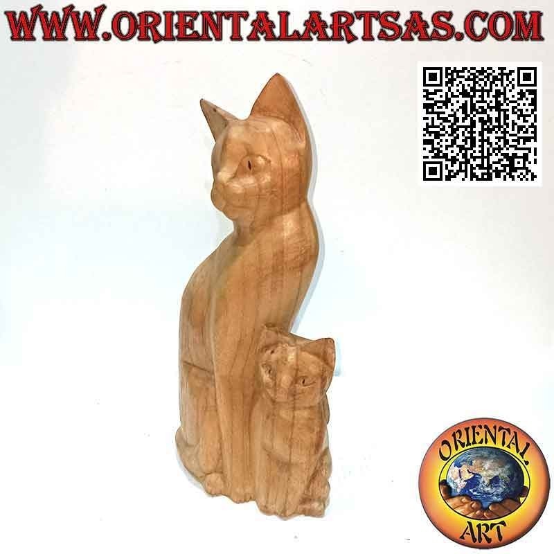 Escultura de gato y cachorro de madera de balsa de 25 cm