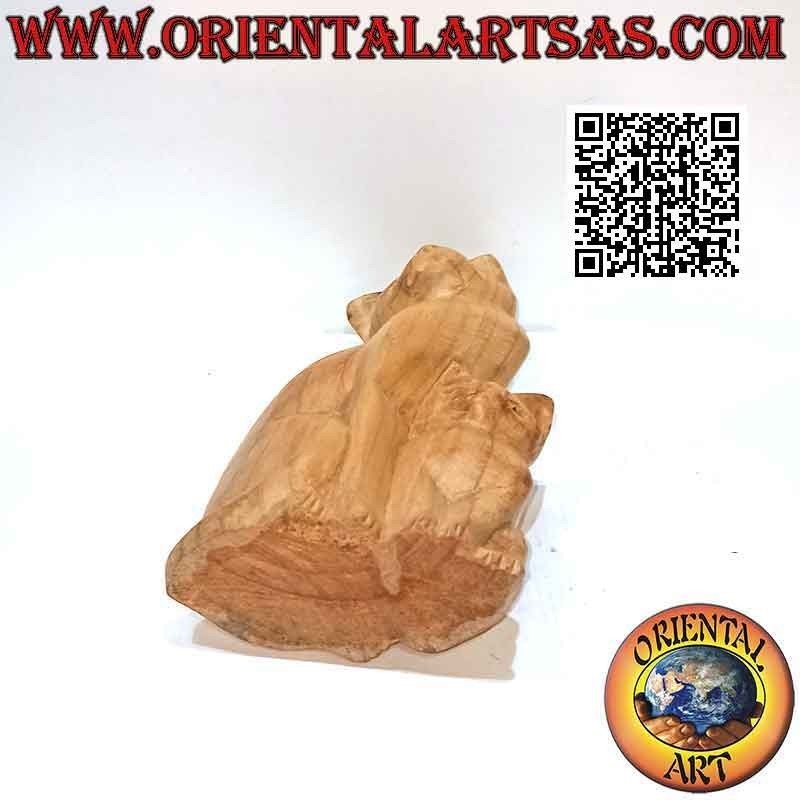 Escultura de gato y cachorro de madera de balsa de 25 cm