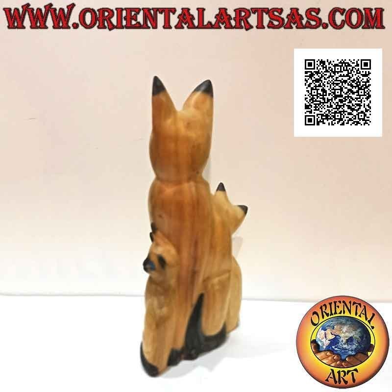 Skulptur der Katzenmutter und der beiden Welpen aus Balsaholz von 33 cm