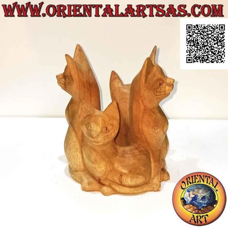 Scultura la famiglia dei gatti a cerchio in legno di pino americano da 15 cm