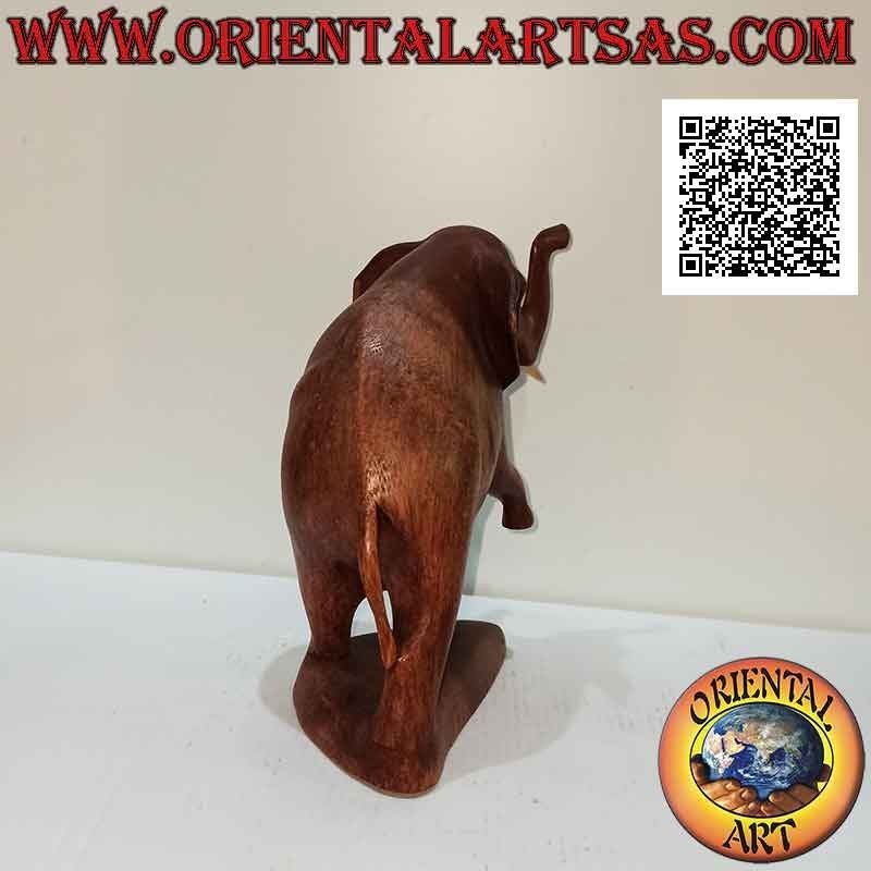 Scultura di un elefante africano su due zampe con proboscide in su, in legno di suar (17 cm)