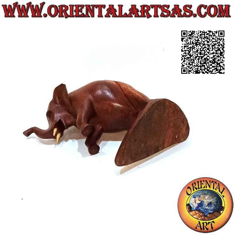 Skulptur eines afrikanischen Elefanten auf zwei Beinen mit Rüssel nach oben, aus Suarholz (17 cm)