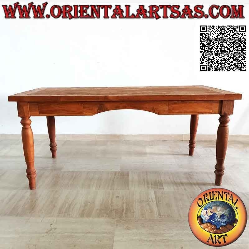 Tavolo rettangolare con due cassetti e decorazione floreale intagliata su 3 lati in legno di teak (180*90)