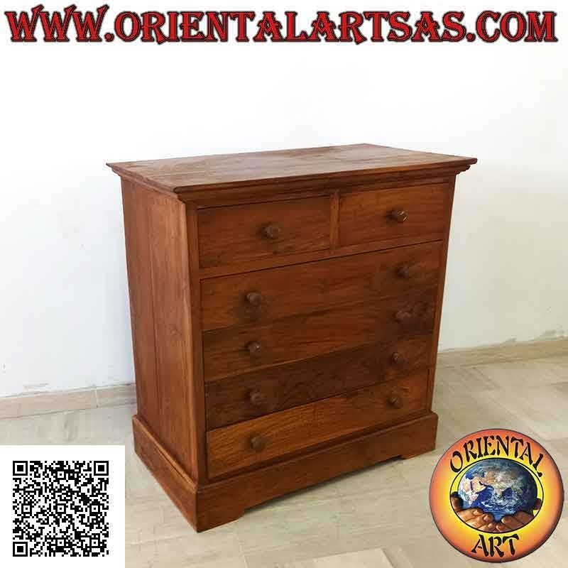 Rectangular chest of drawers with four drawers and two drawers in teak wood (depth 55)