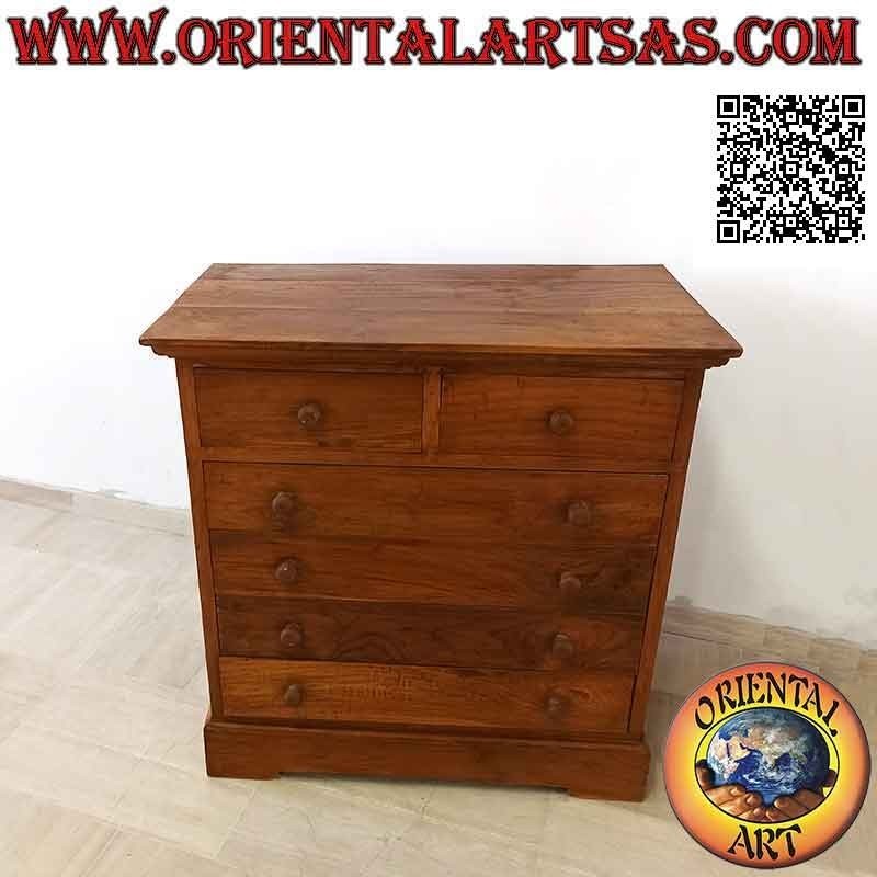 Cajonera rectangular con cuatro cajones y dos cajones en madera de teca (fondo 55)