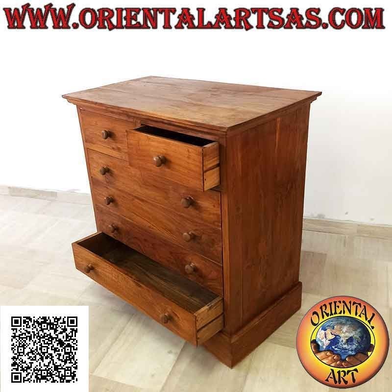 Rectangular chest of drawers with four drawers and two drawers in teak wood (depth 55)