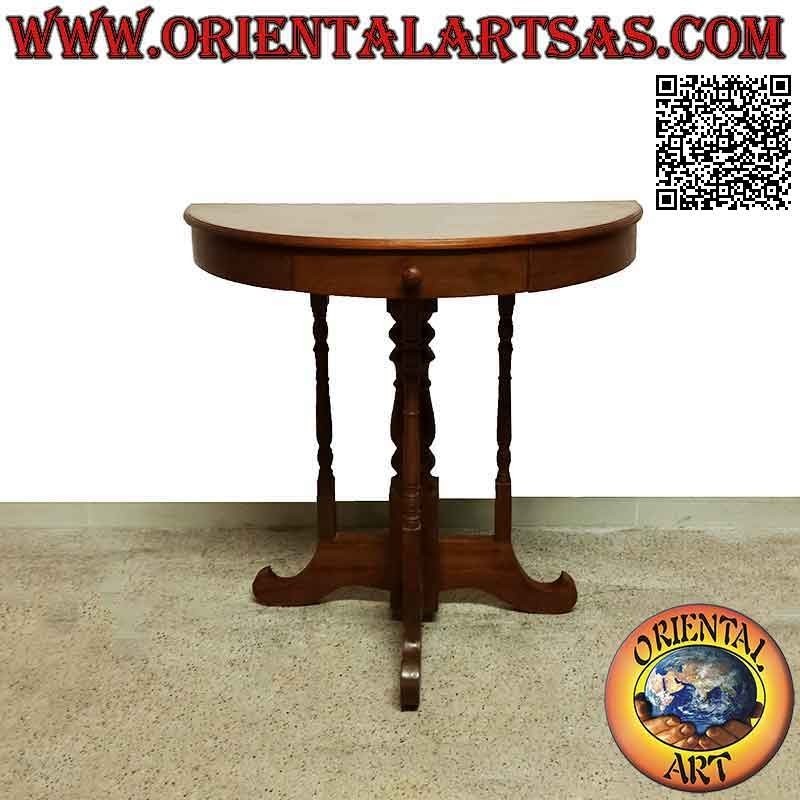 Mesa consola Crescent para recibidor trípode con cajón de madera de teca